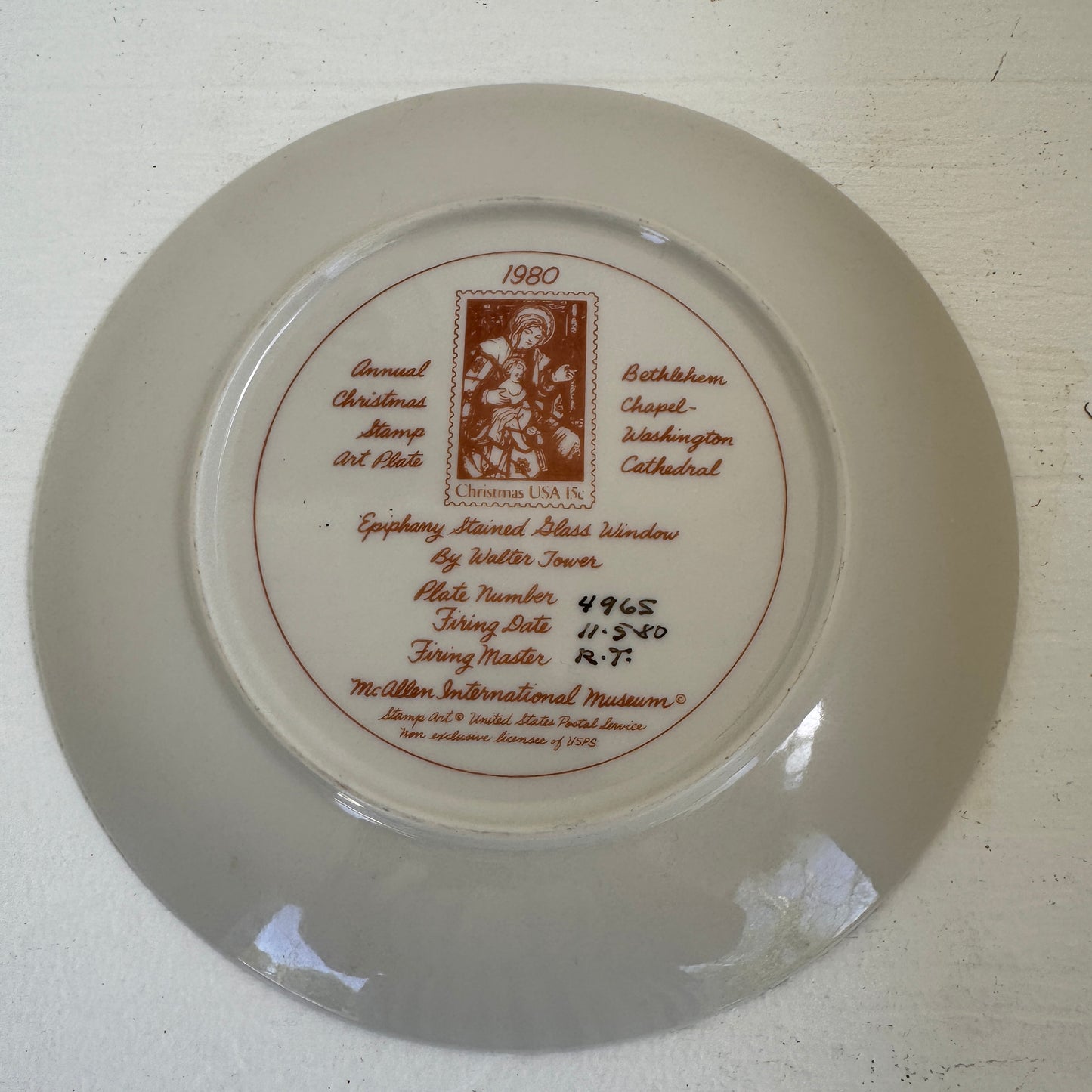 Vintage 1980 Christmas Stamp Art Plate Madonna & Child Washington Cathedral