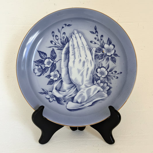 Vintage Blue Praying Hands Decorative Plate – Made in Japan