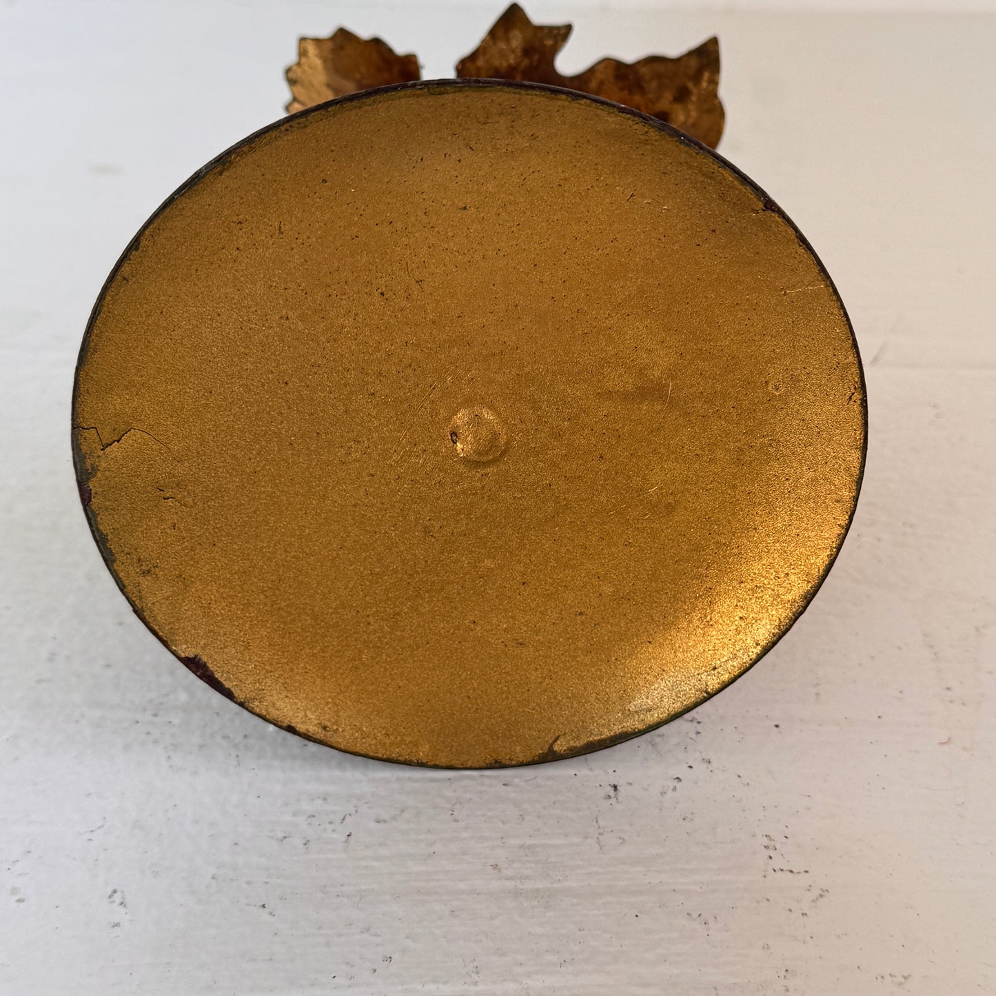 Vintage Brass Pear Candle Holder with Rustic Patina | Gold-Tone Metal Leaf Design