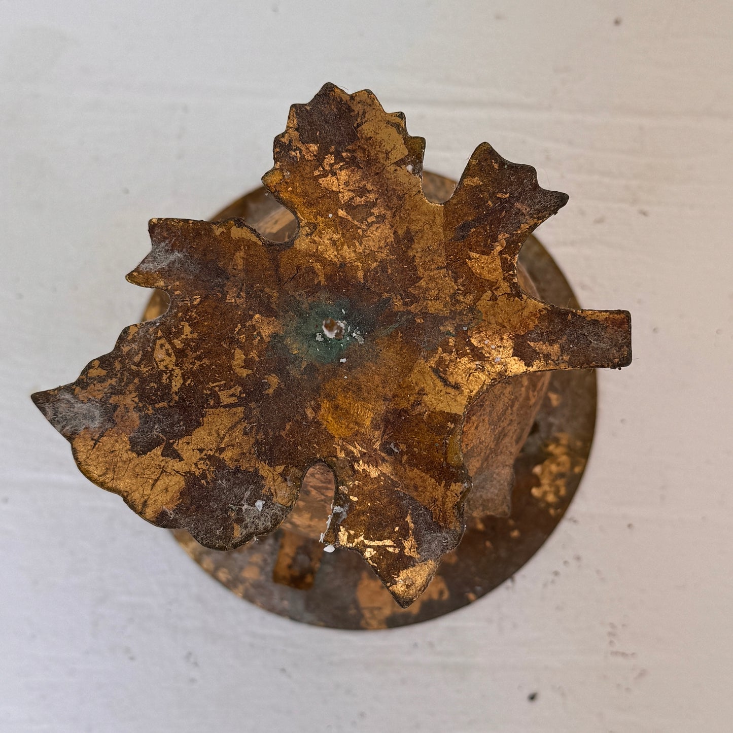 Vintage Brass Pear Candle Holder with Rustic Patina | Gold-Tone Metal Leaf Design