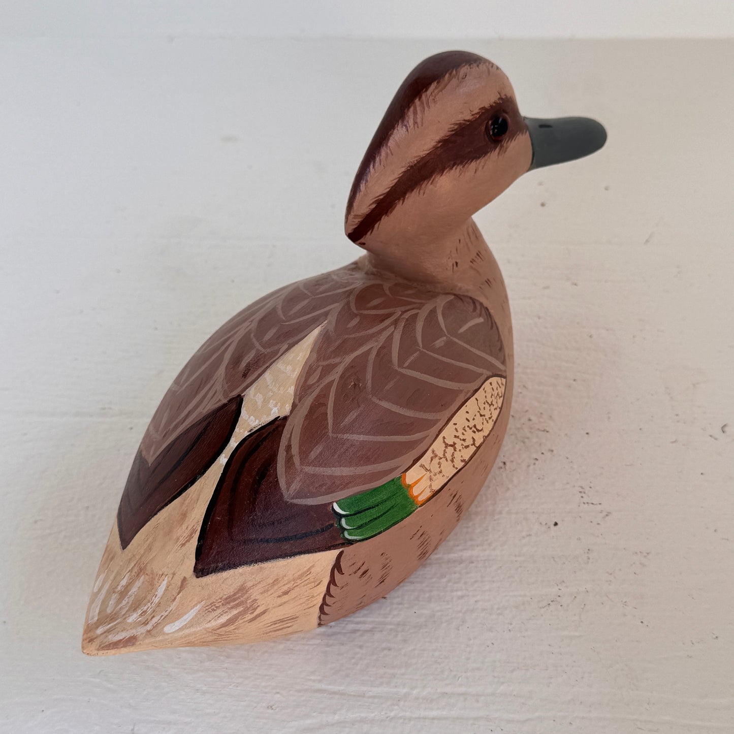 Vintage Hand Carved Green-Winged Teal Hen Duck Decoy | Signed Wooden Folk Art Waterfowl Sculpture | Dated ’81