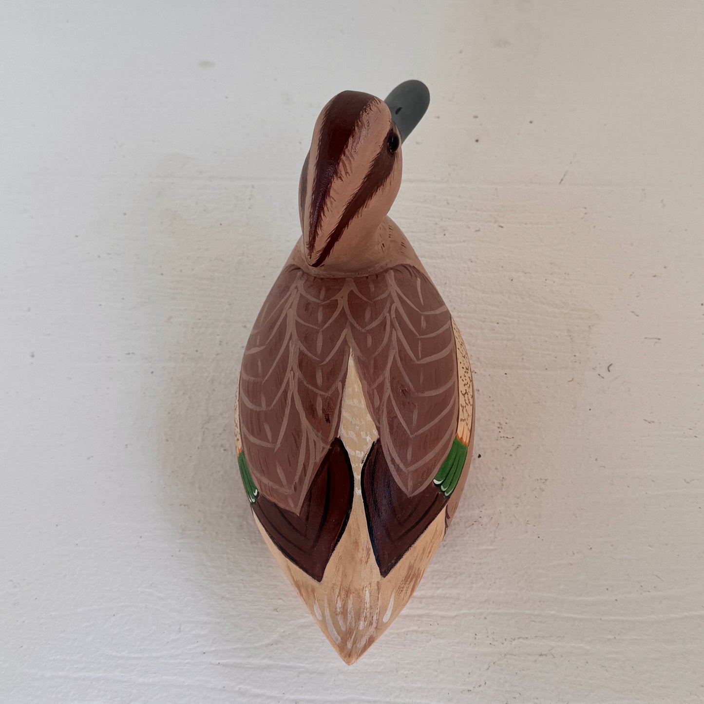 Vintage Hand Carved Green-Winged Teal Hen Duck Decoy | Signed Wooden Folk Art Waterfowl Sculpture | Dated ’81