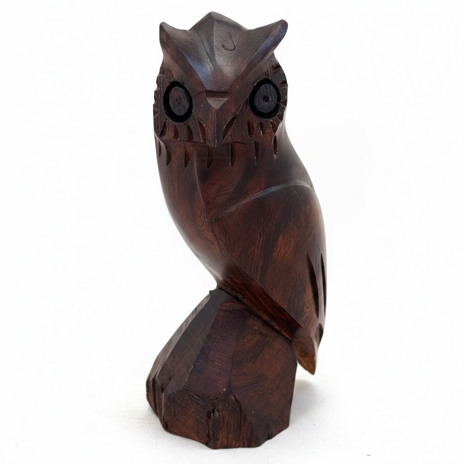 Vintage Hand Carved Ironwood Owl Figurine | Mid Century Modern Wood Sculpture | 7”