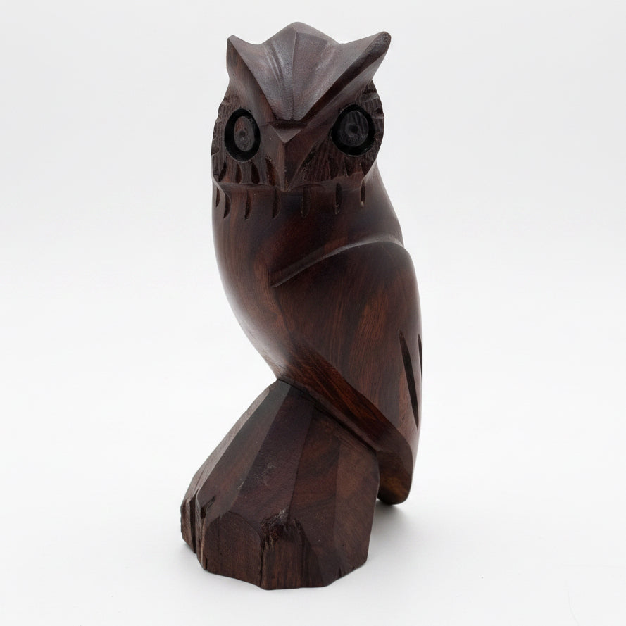 Vintage Hand Carved Ironwood Owl Figurine | Mid Century Modern Wood Sculpture | 7”