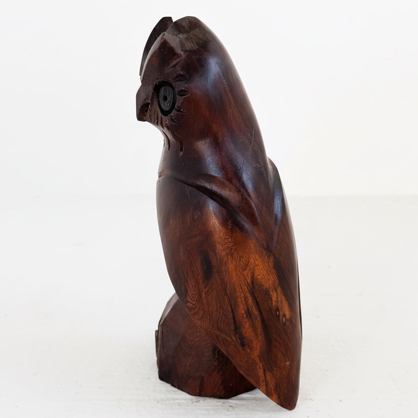 Vintage Hand Carved Ironwood Owl Figurine | Mid Century Modern Wood Sculpture | 7”