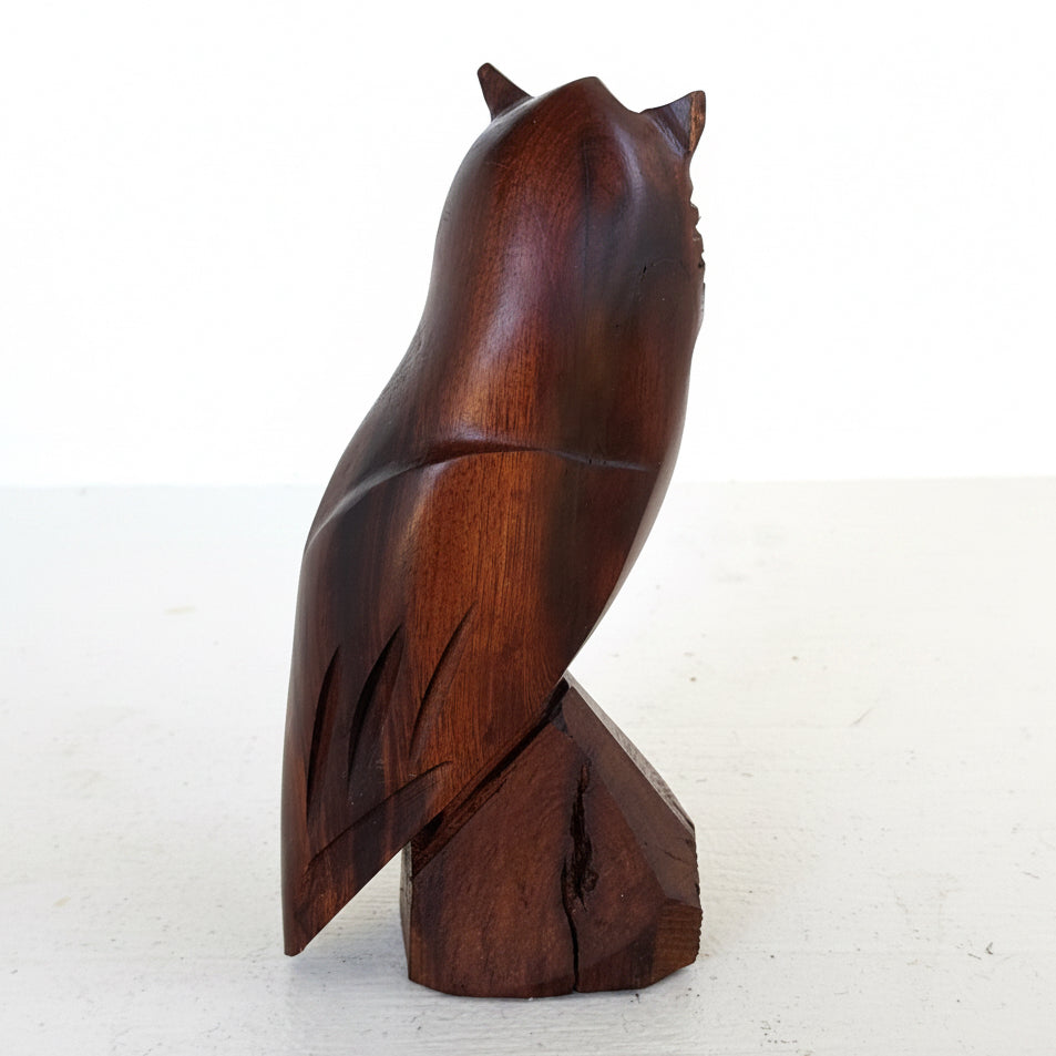 Vintage Hand Carved Ironwood Owl Figurine | Mid Century Modern Wood Sculpture | 7”