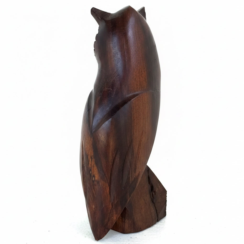 Vintage Hand Carved Ironwood Owl Figurine | Mid Century Modern Wood Sculpture | 7”