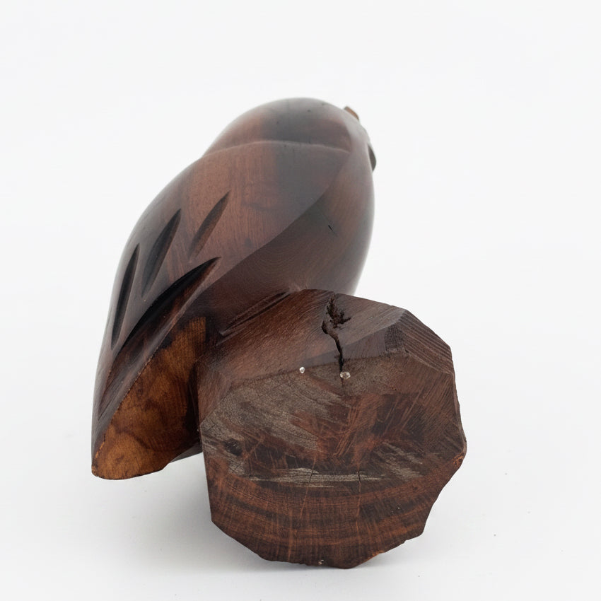 Vintage Hand Carved Ironwood Owl Figurine | Mid Century Modern Wood Sculpture | 7”