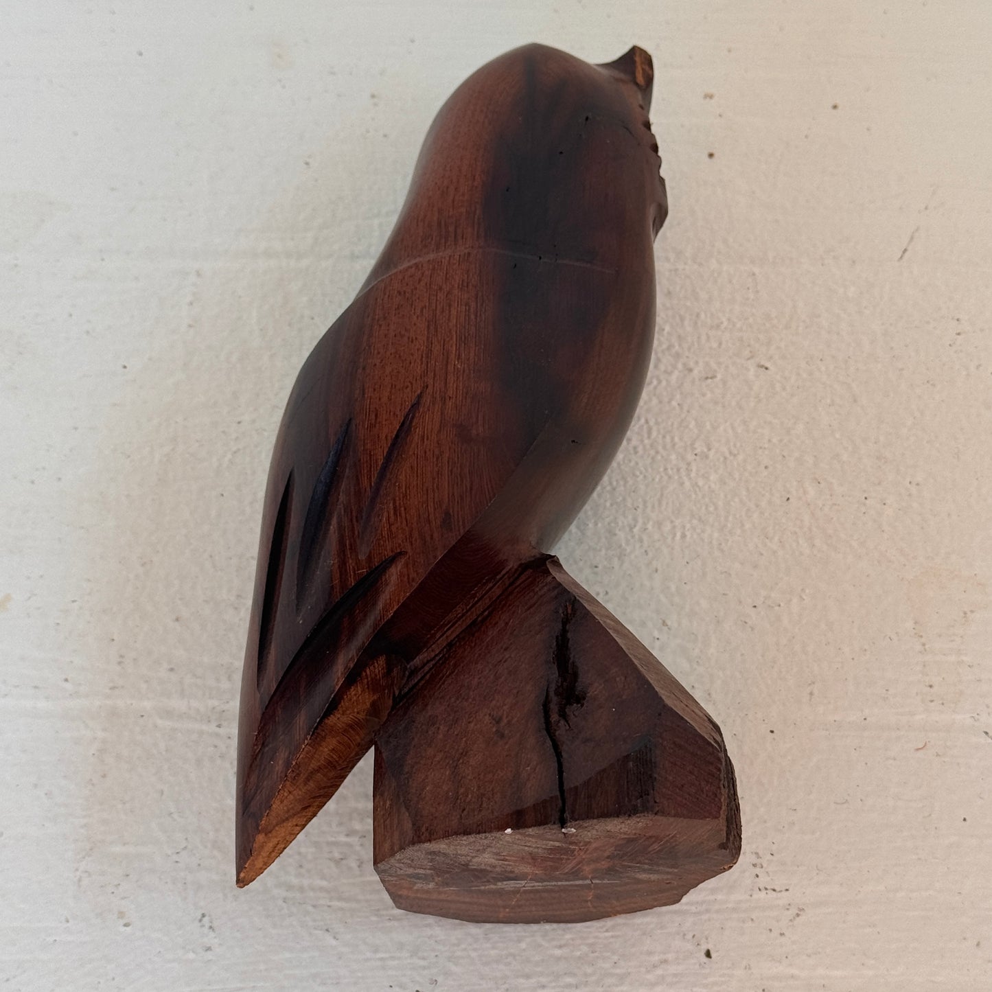 Vintage Hand Carved Ironwood Owl Figurine | Mid Century Modern Wood Sculpture | 7”