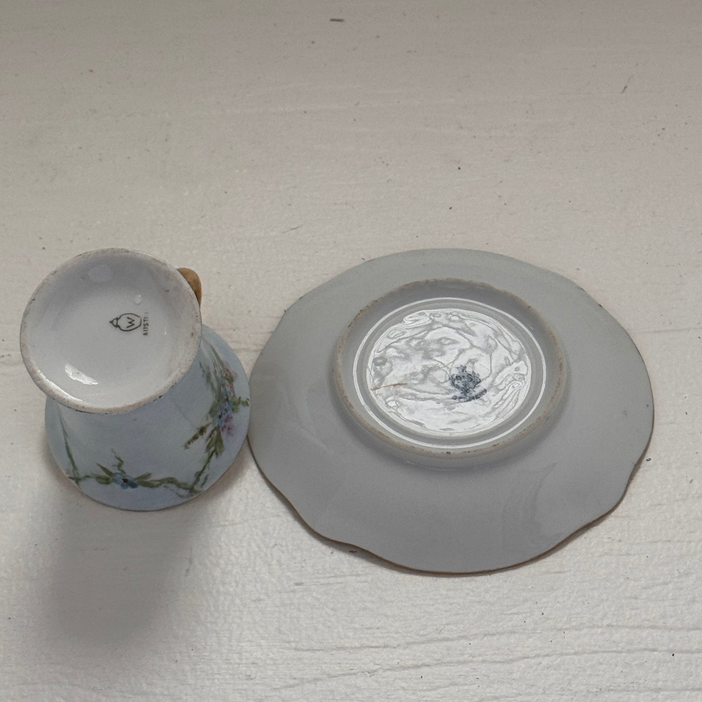 Vintage Blue Floral Demitasse Cup & Saucer Set Gold Handle Japan Porcelain