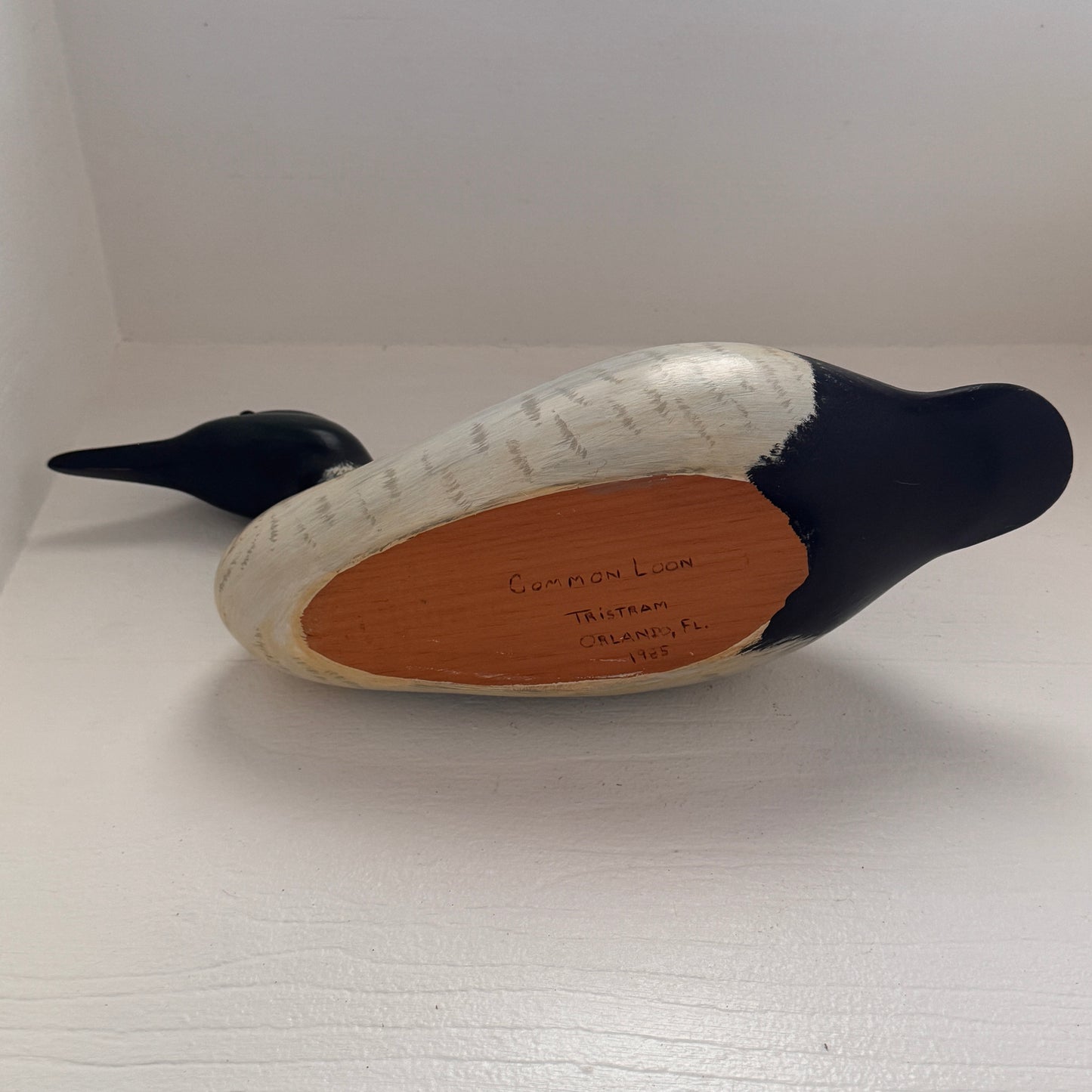 Vintage Hand Carved Common Loon Decoy by Tristram Orlando FL 1985 | Wooden Bird Sculpture