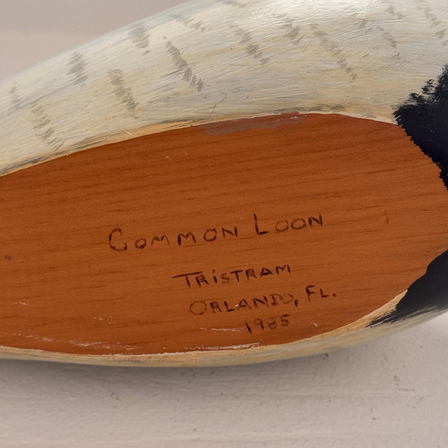 Vintage Hand Carved Common Loon Decoy by Tristram Orlando FL 1985 | Wooden Bird Sculpture