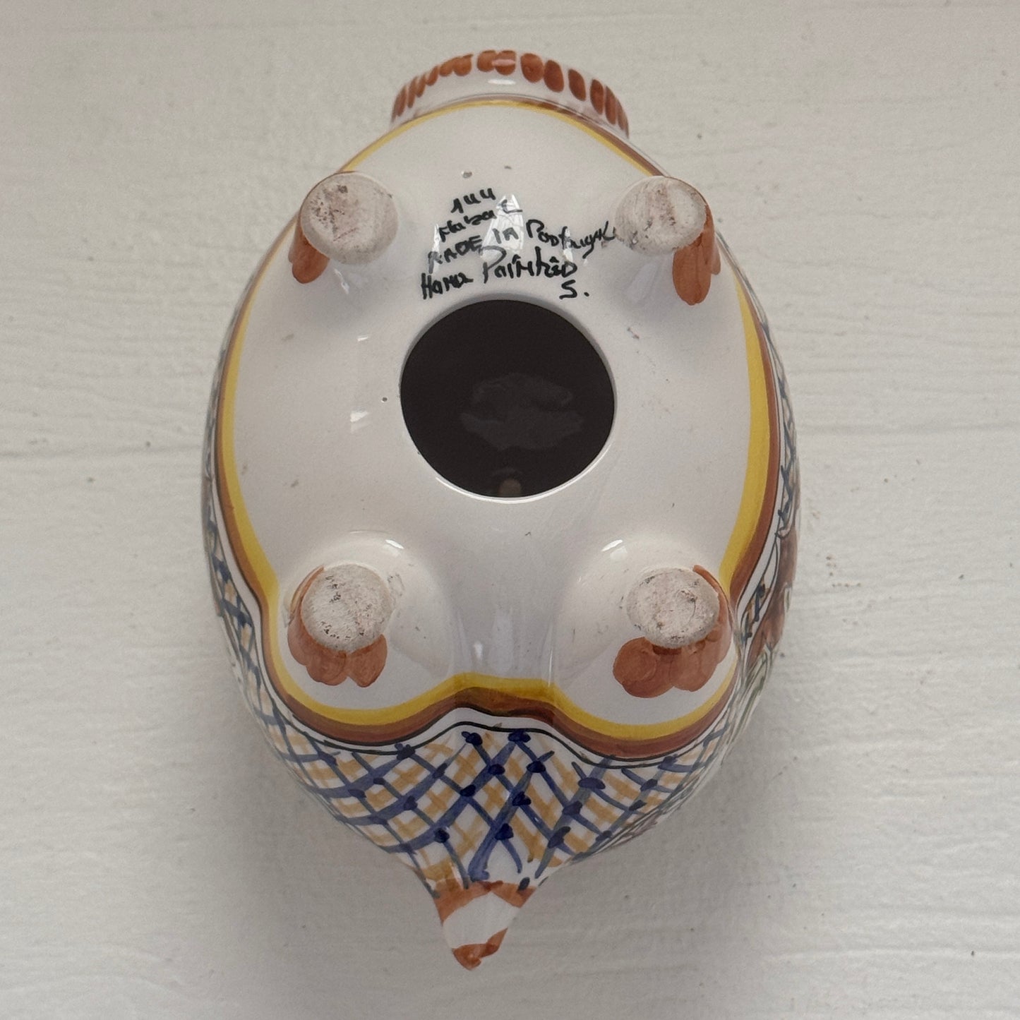 Vintage Portuguese Hand Painted Ceramic Piggy Bank with Birds | Folk Art Bank