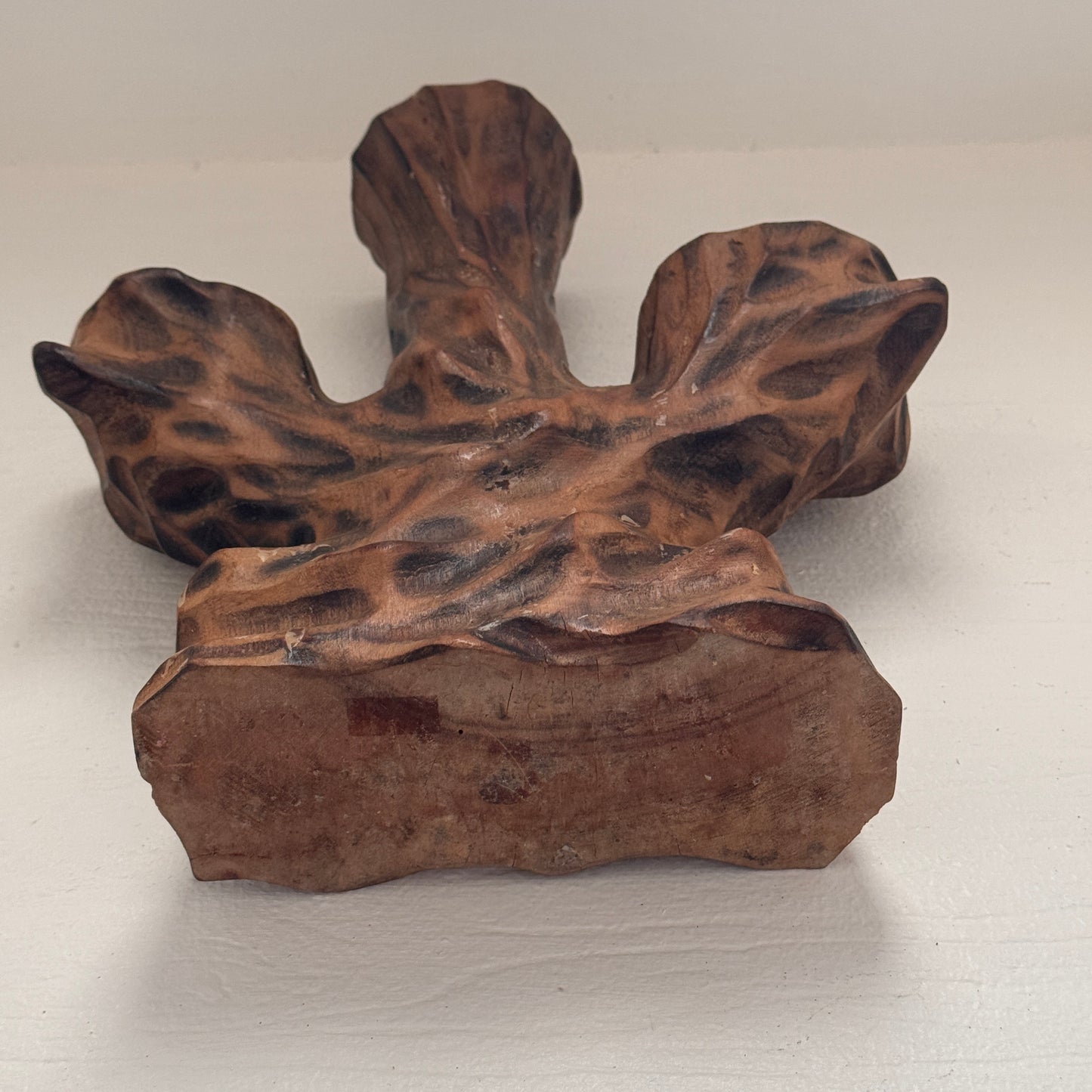 Vintage Hand Carved Wooden 3 Arm Candelabra Tree Stump Rustic Candle Holder