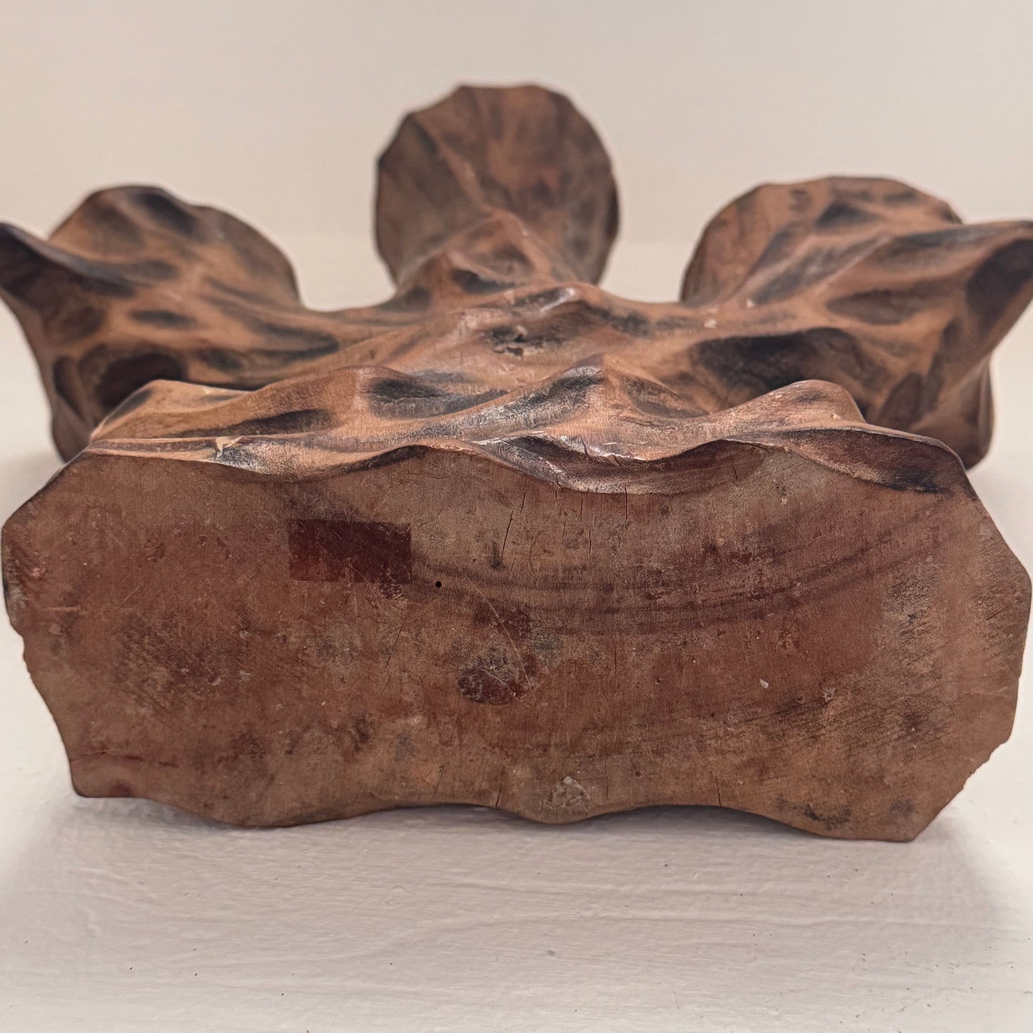 Vintage Hand Carved Wooden 3 Arm Candelabra Tree Stump Rustic Candle Holder
