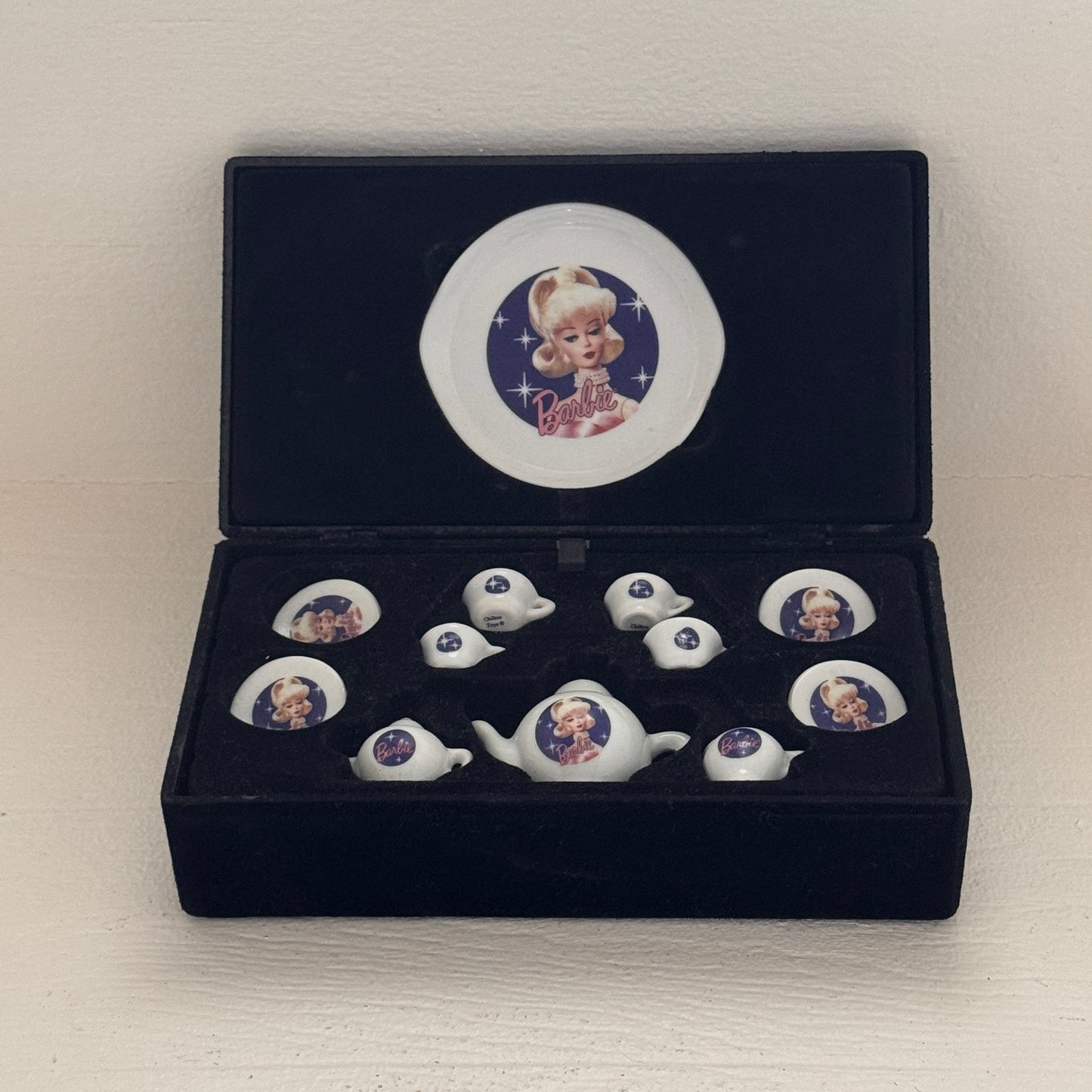 Barbie Miniature Porcelain Tea Set in Velvet Presentation Box | Collectible Doll Tea Service