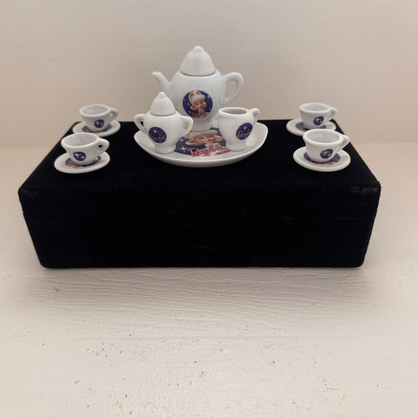 Barbie Miniature Porcelain Tea Set in Velvet Presentation Box | Collectible Doll Tea Service