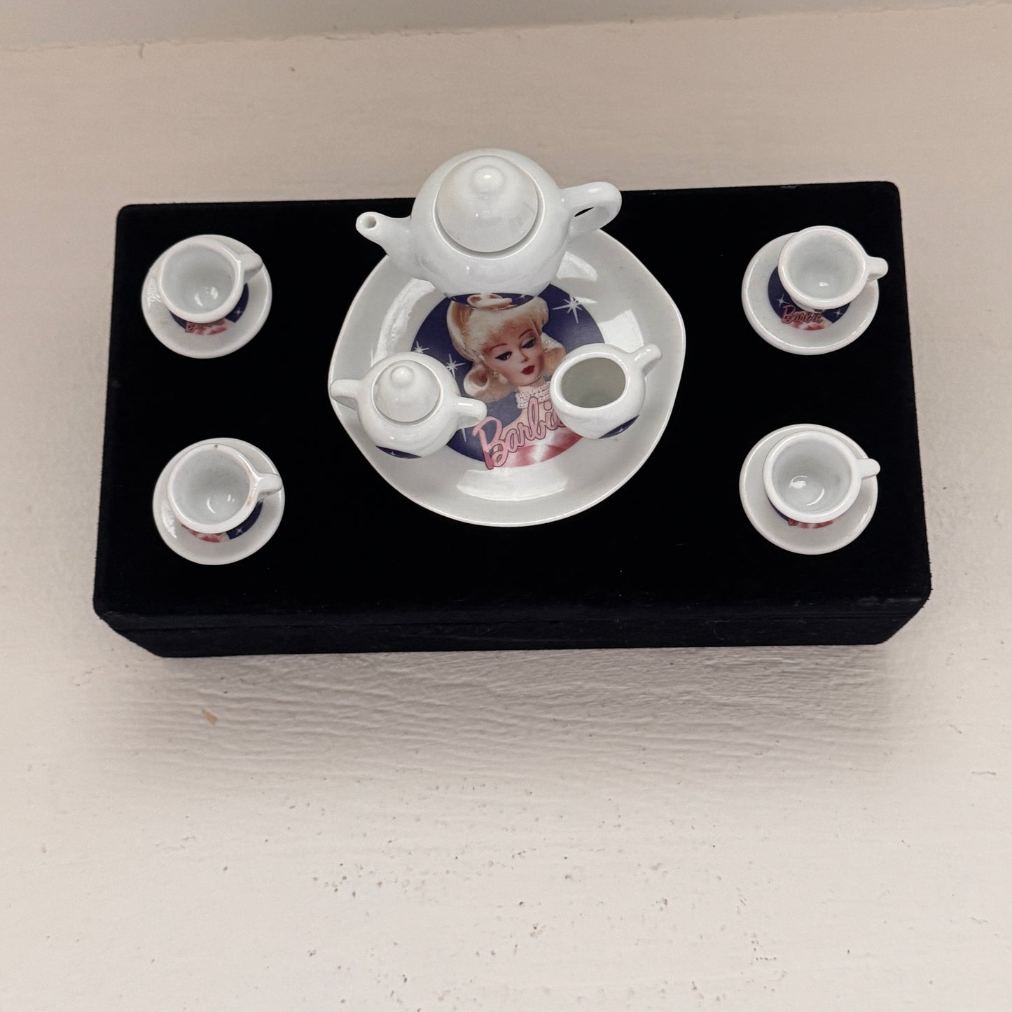 Barbie Miniature Porcelain Tea Set in Velvet Presentation Box | Collectible Doll Tea Service