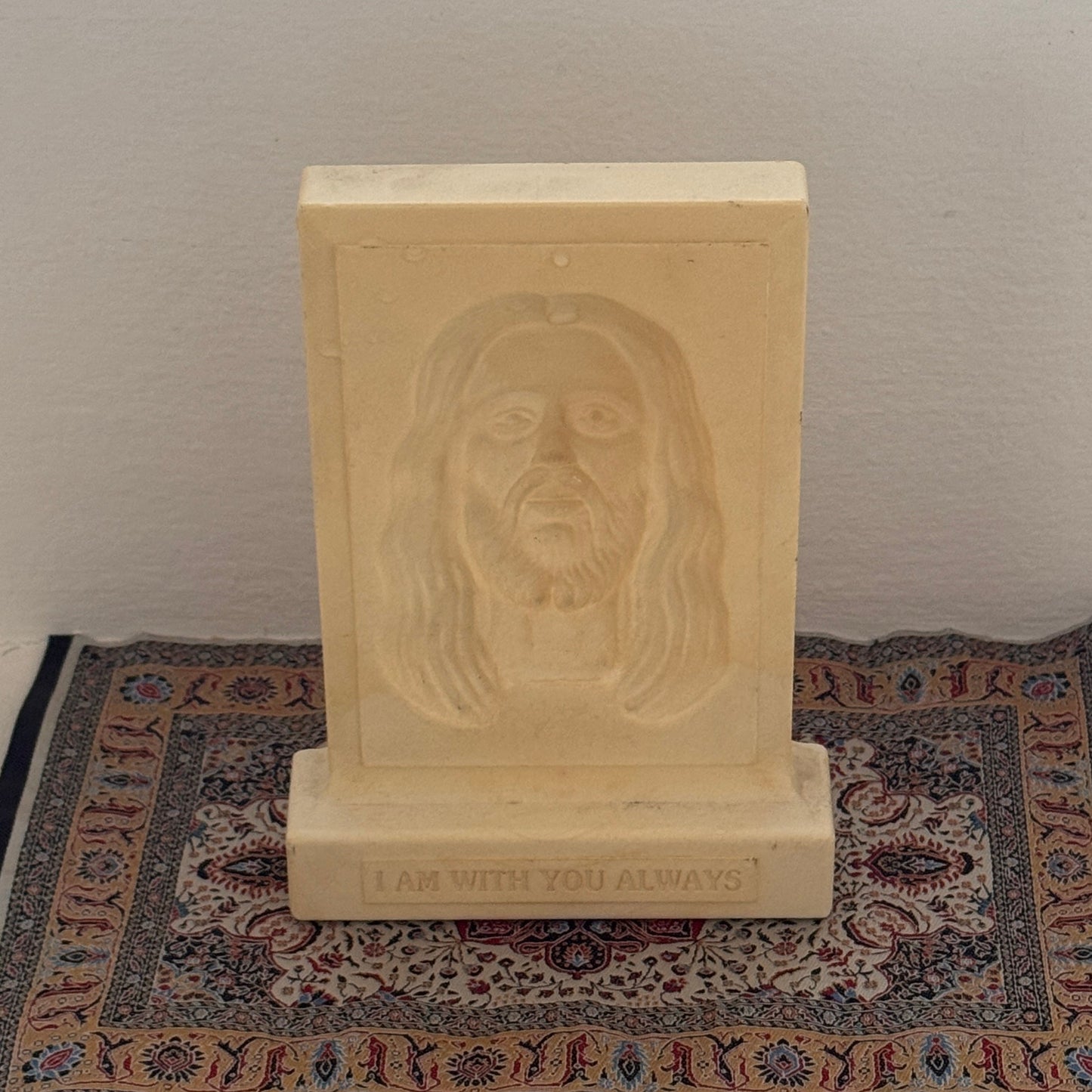 Vintage Ron Cotter Jesus Bust Relief Plaque | “I Am With You Always” Christian Desktop Sculpture