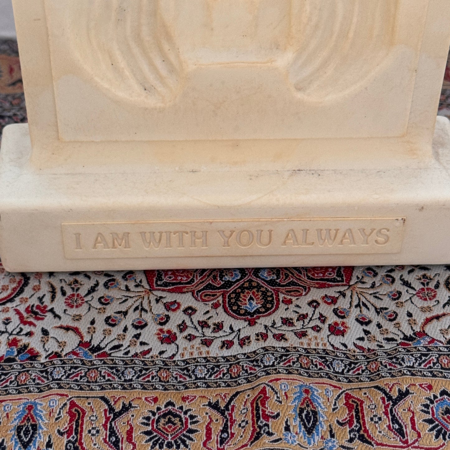 Vintage Ron Cotter Jesus Bust Relief Plaque | “I Am With You Always” Christian Desktop Sculpture