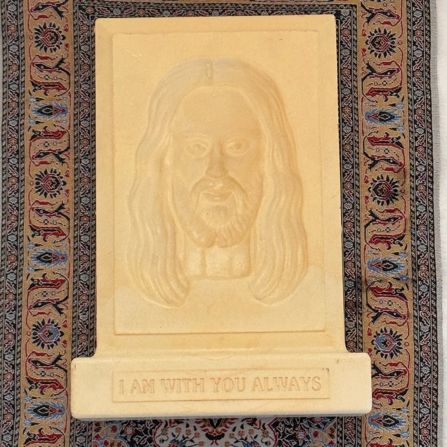 Vintage Ron Cotter Jesus Bust Relief Plaque | “I Am With You Always” Christian Desktop Sculpture