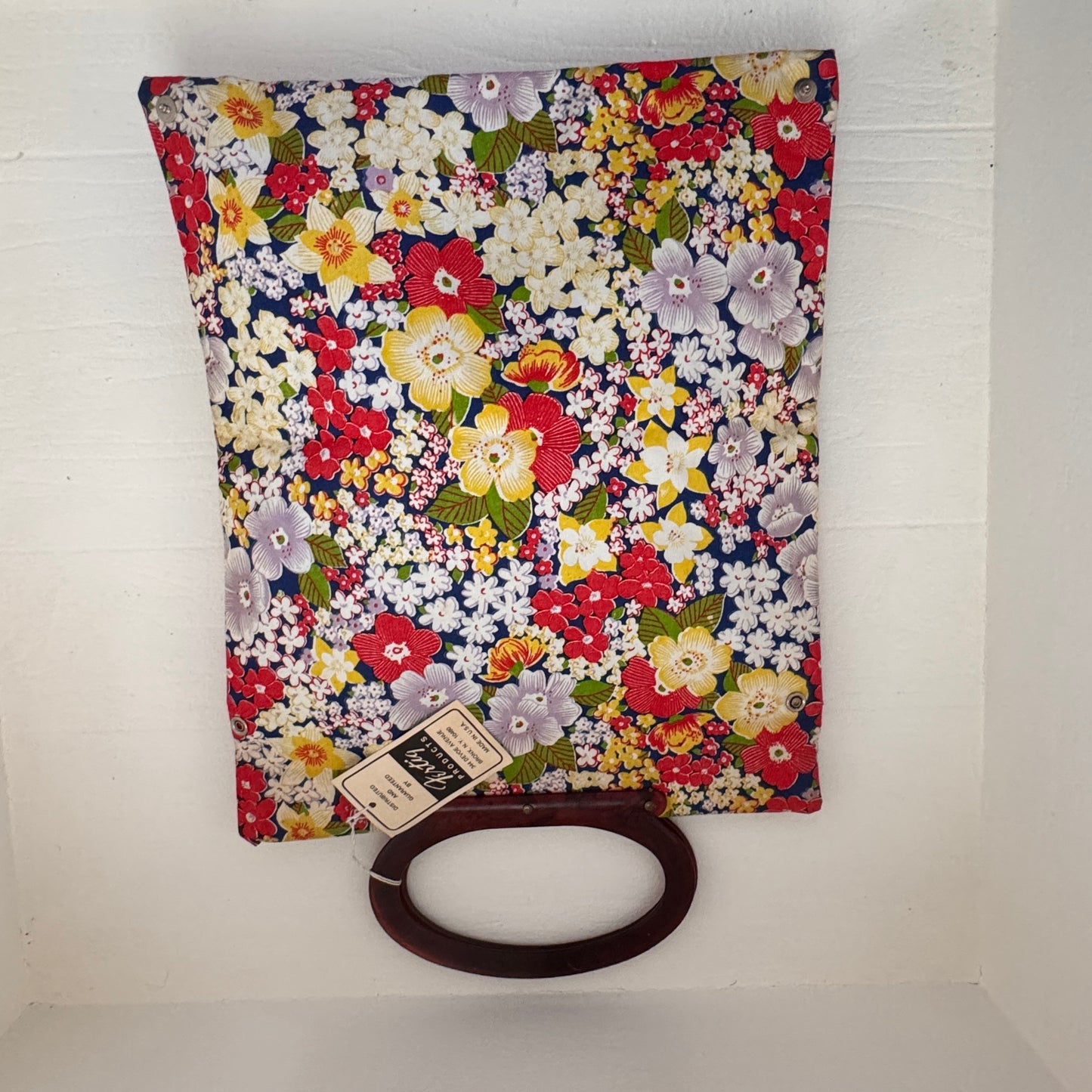 Vintage Fertig Floral Foldover Tote Bag with Bakelite Handles | Convertible Handbag | NOS Deadstock