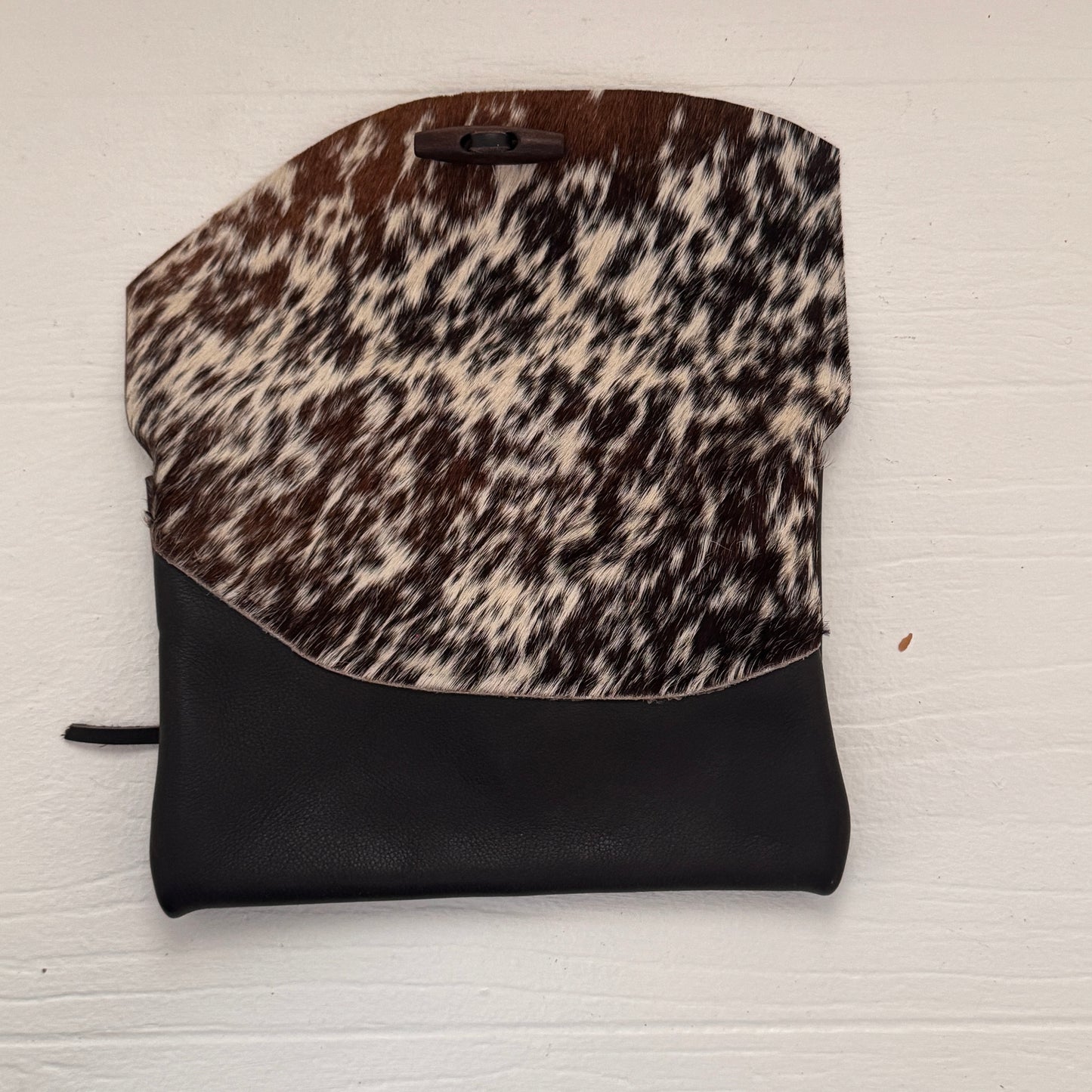 Handmade Cow Print Hair-On Hide Leather Clutch Pouch | Black Leather Toggle Wallet