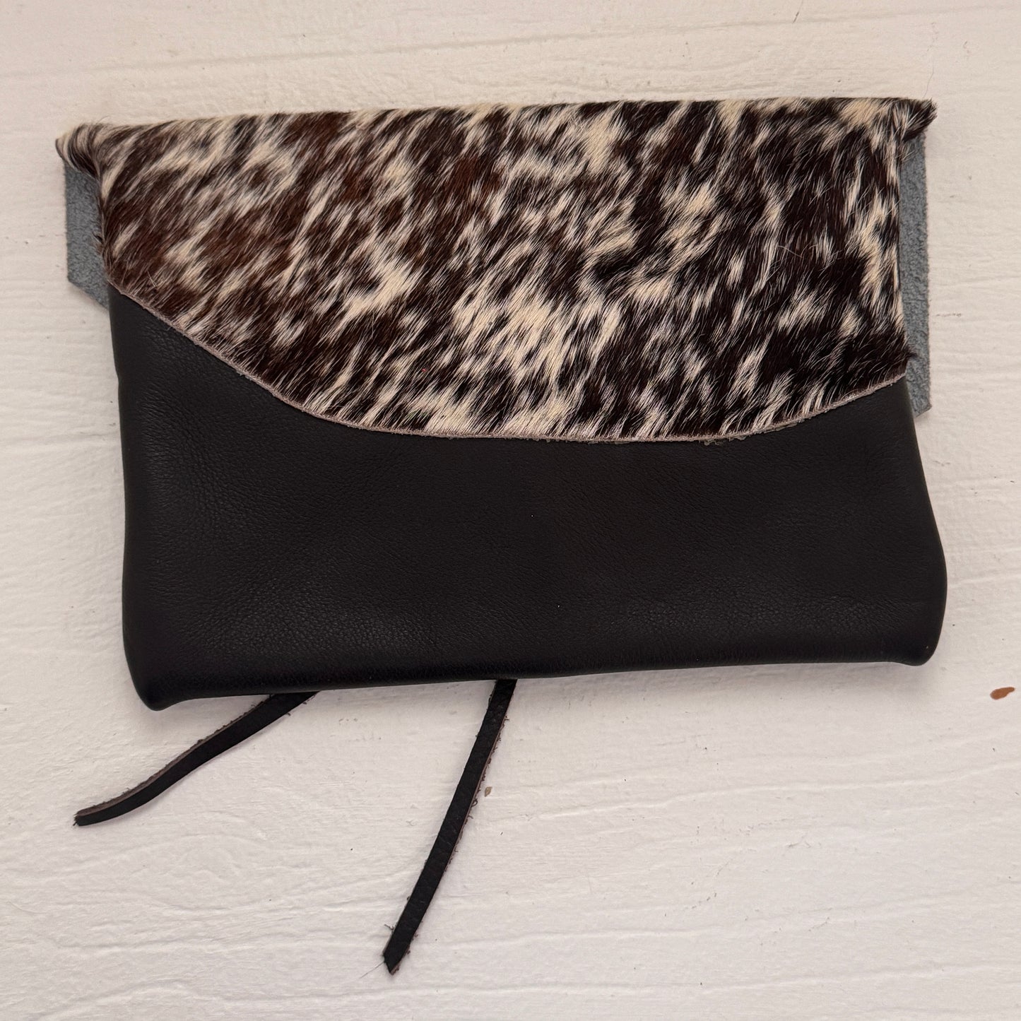 Handmade Cow Print Hair-On Hide Leather Clutch Pouch | Black Leather Toggle Wallet