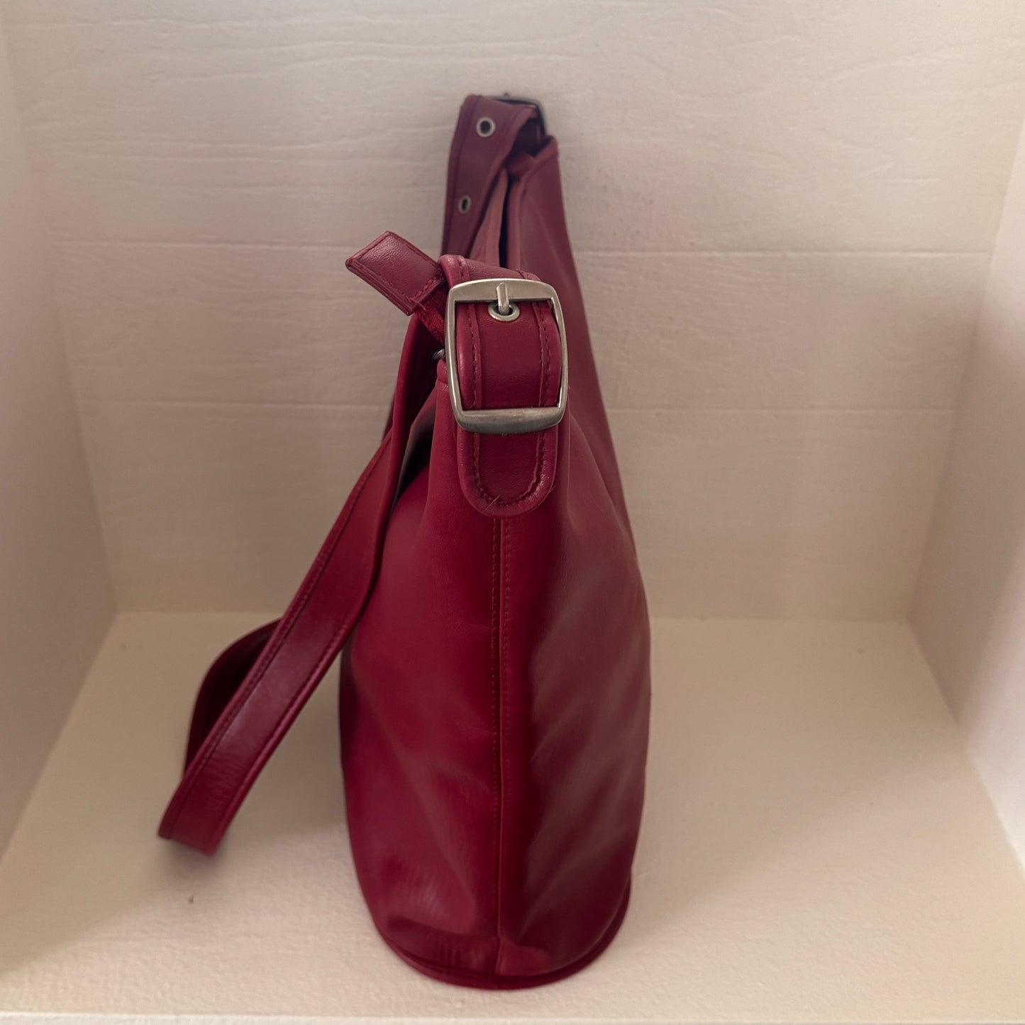 Vintage Coach Berry Leather Bucket Bag | Red Burgundy Shoulder Tote | Adjustable Strap | USA Made