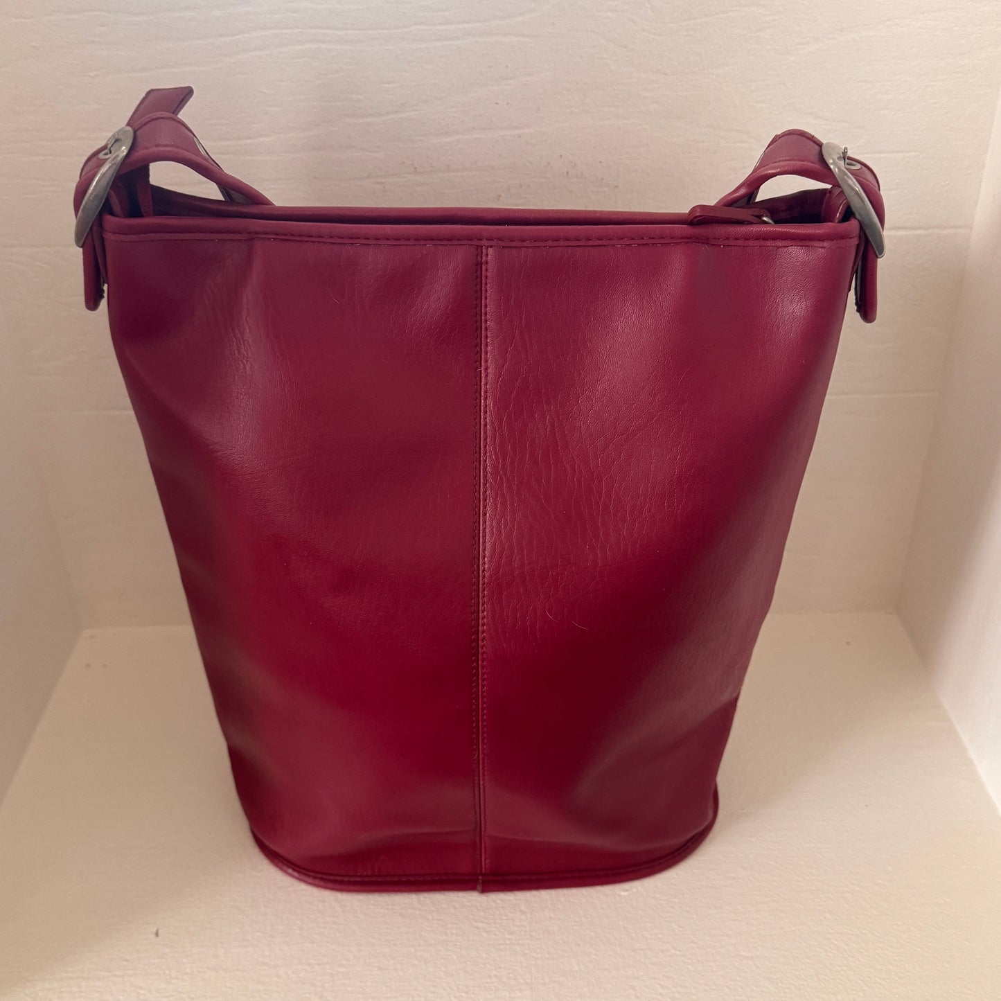 Vintage Coach Berry Leather Bucket Bag | Red Burgundy Shoulder Tote | Adjustable Strap | USA Made
