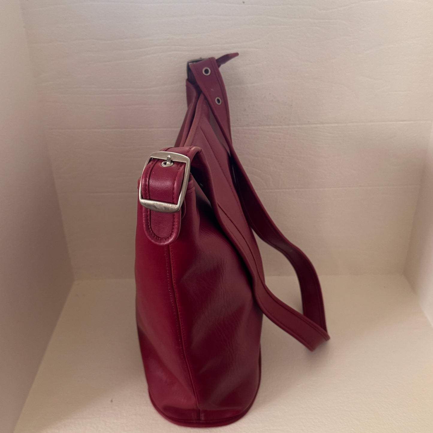 Vintage Coach Berry Leather Bucket Bag | Red Burgundy Shoulder Tote | Adjustable Strap | USA Made
