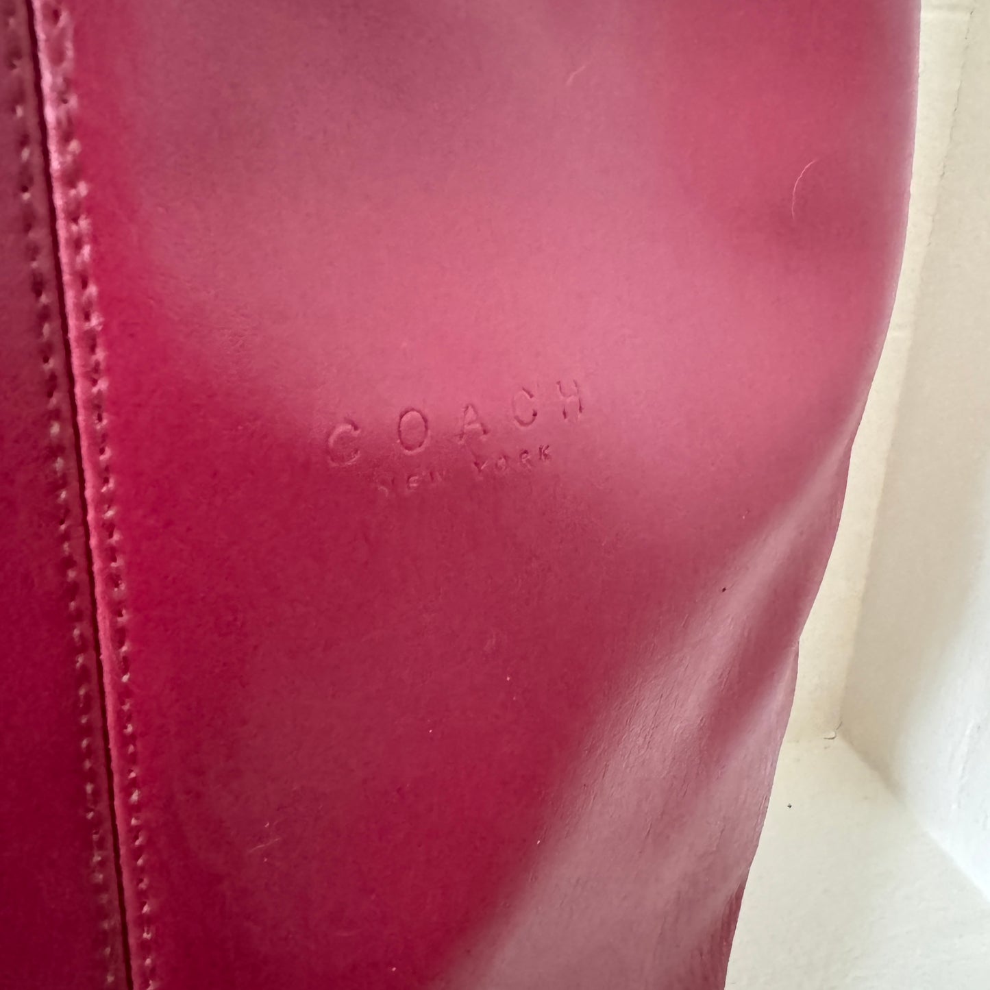Vintage Coach Berry Leather Bucket Bag | Red Burgundy Shoulder Tote | Adjustable Strap | USA Made
