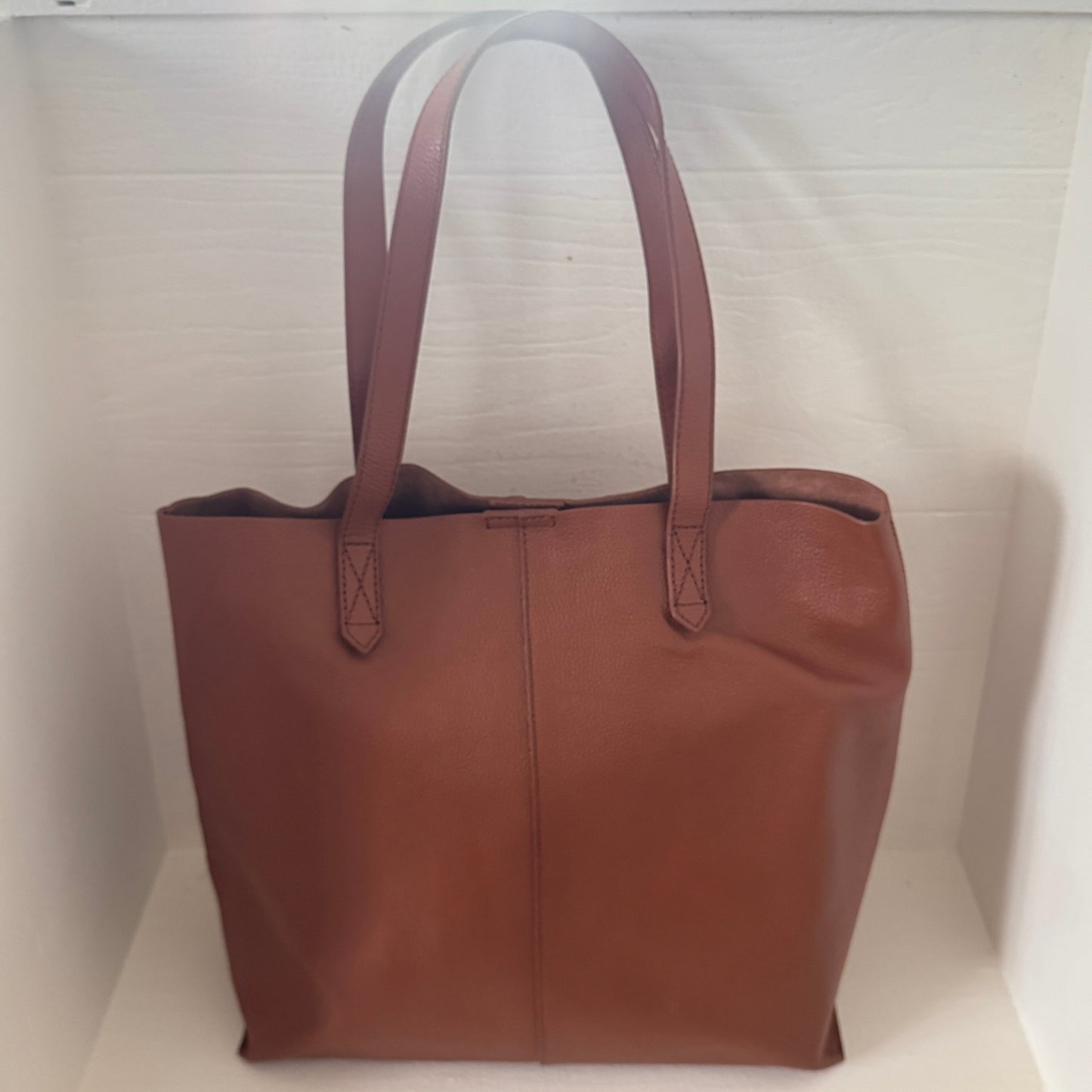 LOFT Brown Genuine Leather Tote Bag | Minimalist Shoulder Purse | Soft Pebbled Leather Shopper