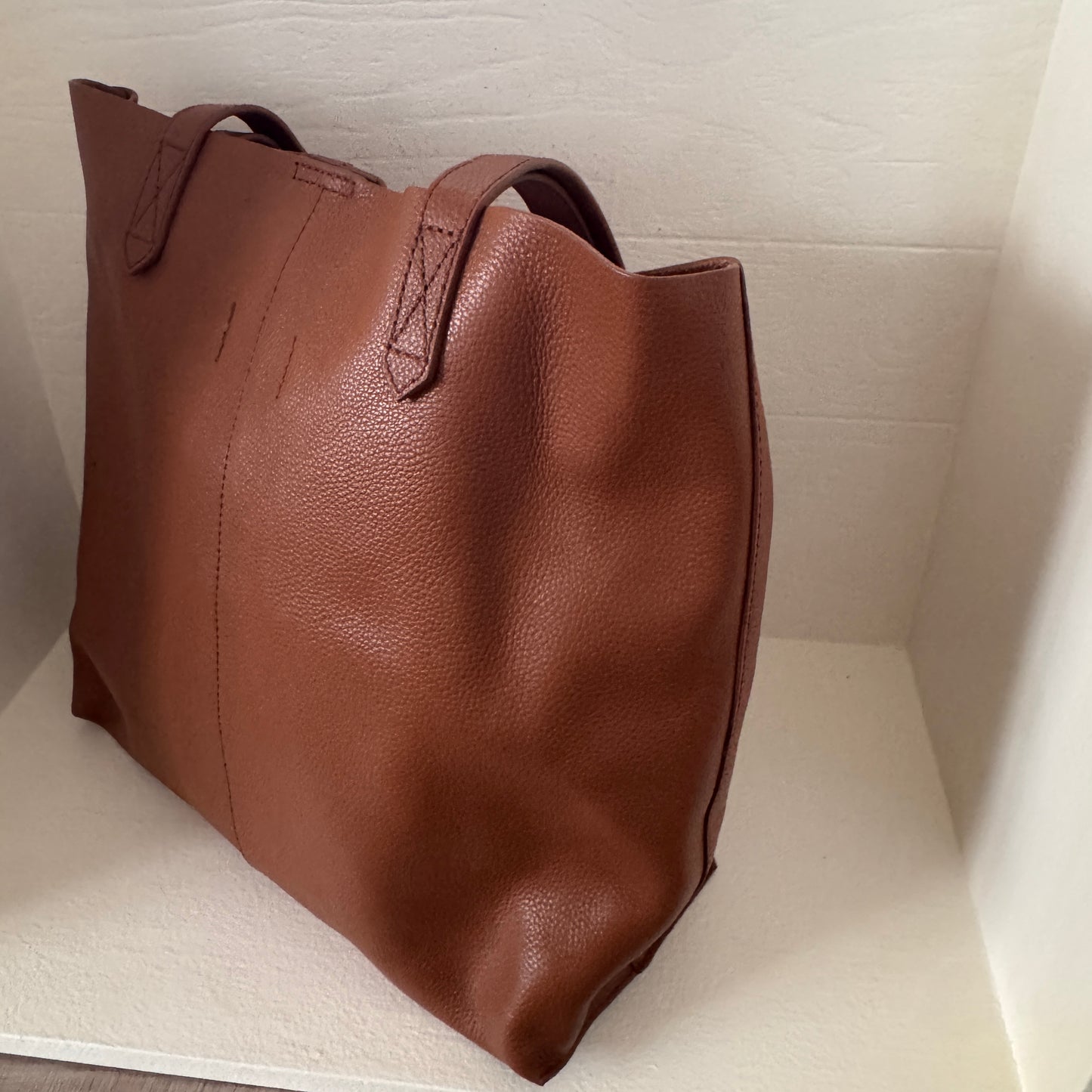 LOFT Brown Genuine Leather Tote Bag | Minimalist Shoulder Purse | Soft Pebbled Leather Shopper