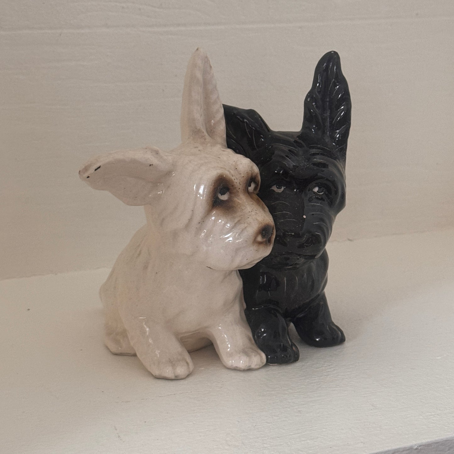 Vintage Black & White Terrier Dog Figurines Pair – Made in Japan Ceramic Scottie Dogs