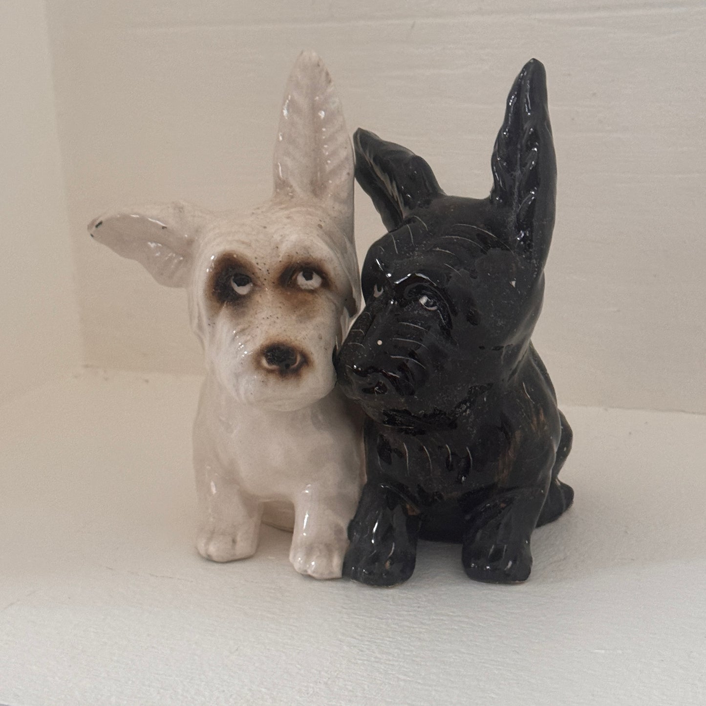 Vintage Black & White Terrier Dog Figurines Pair – Made in Japan Ceramic Scottie Dogs