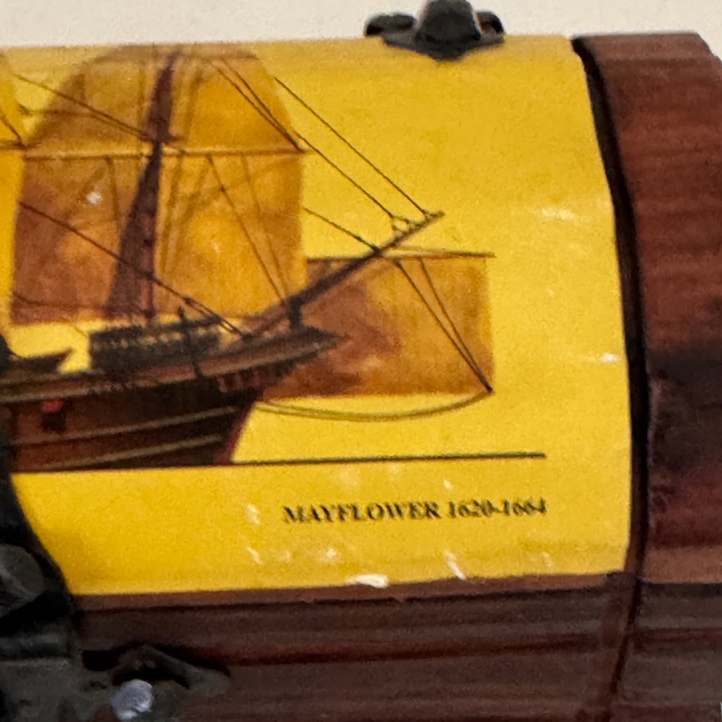 Vintage Made in Spain Wooden Mayflower Keepsake Box | Treasure Chest Jewelry Box