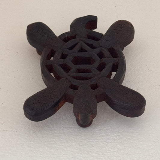 Vintage Hand-Carved Wooden Turtle Trivet | Solid Wood Tropical Kitchen Decor | Turtle Pot Holder Stand