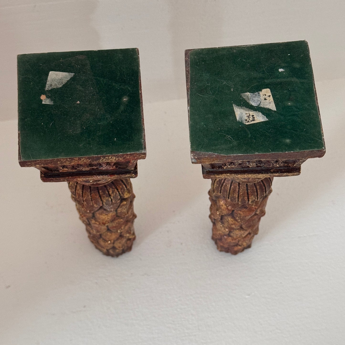 Pair of Vintage Ornate Gold Pinecone Candlestick Holders | Heavy Resin Composite | 9.75” Tall