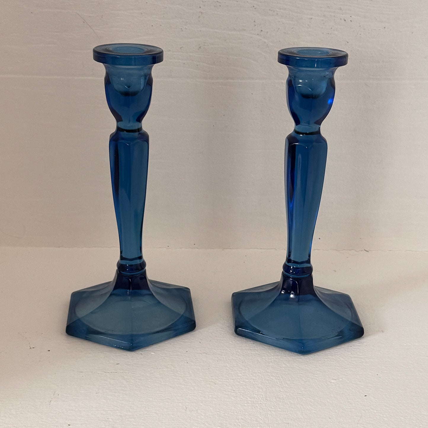Vintage Cobalt Blue Glass Candlesticks Pair