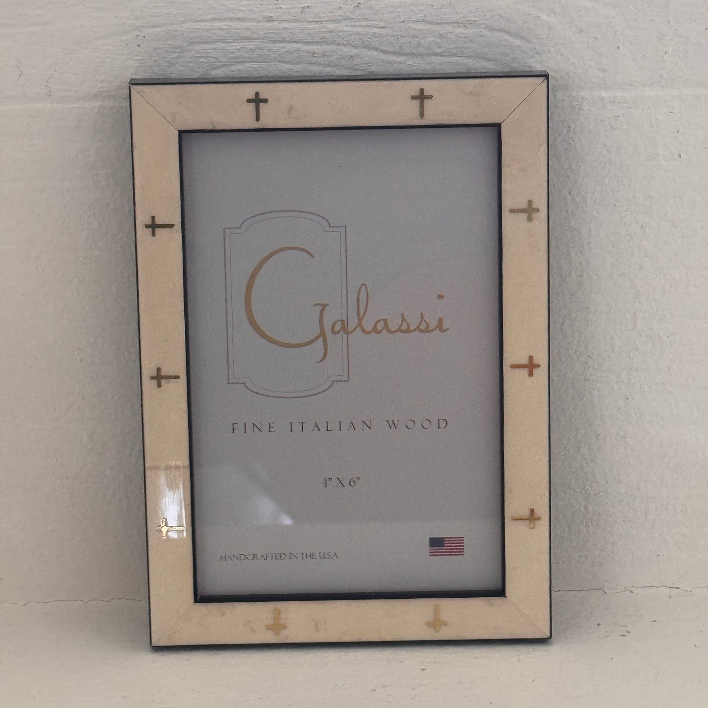 Galassi 4x6 Italian Wood Picture Frame with Brass Cross Inlay | Handcrafted USA | Tabletop or Wall