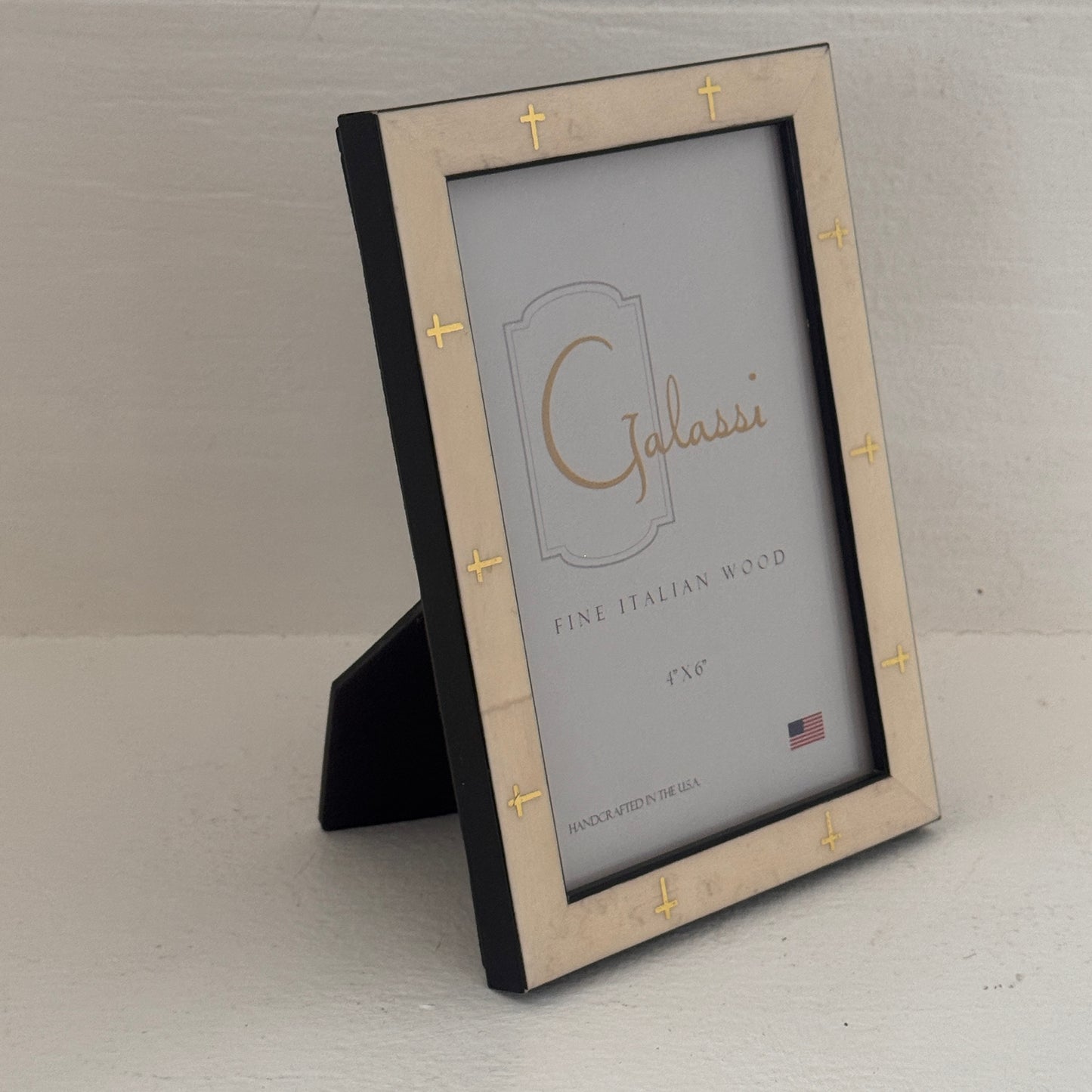 Galassi 4x6 Italian Wood Picture Frame with Brass Cross Inlay | Handcrafted USA | Tabletop or Wall