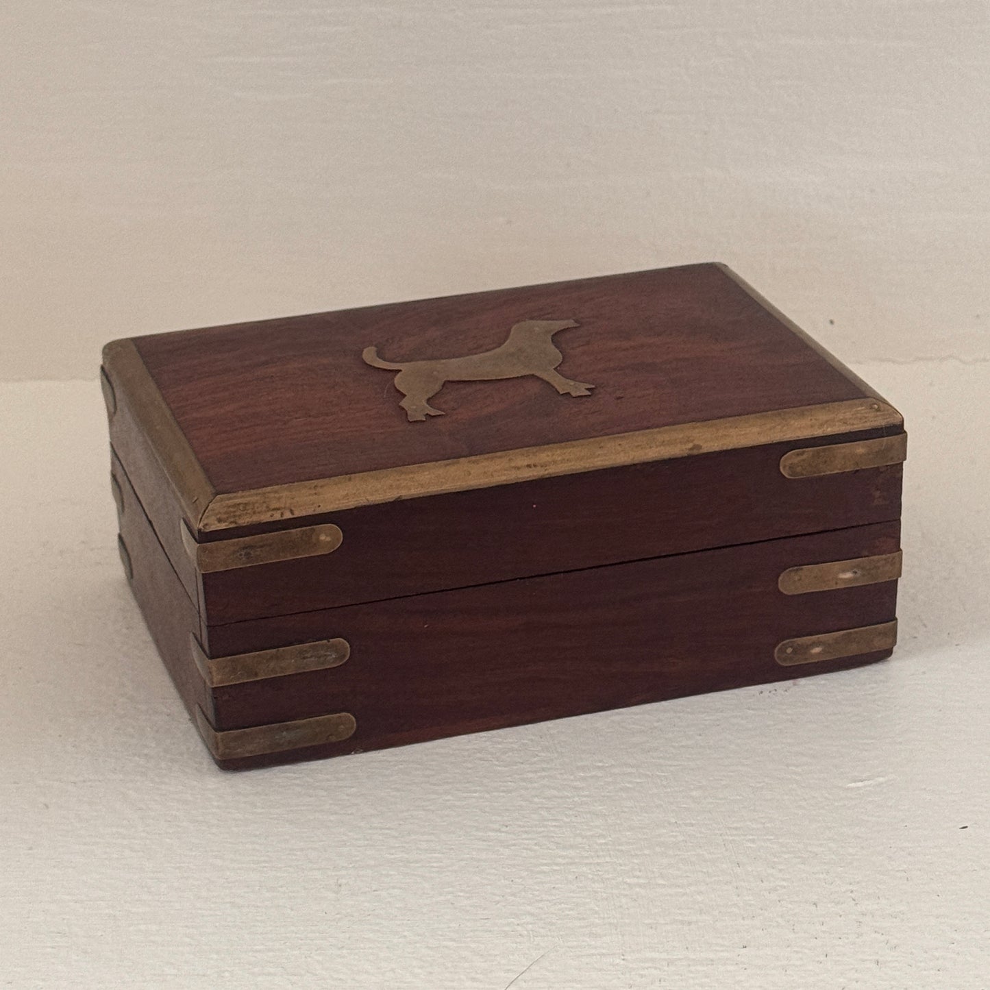 Vintage Brass & Wood Keepsake Box with Dachshund Inlay – Made in India
