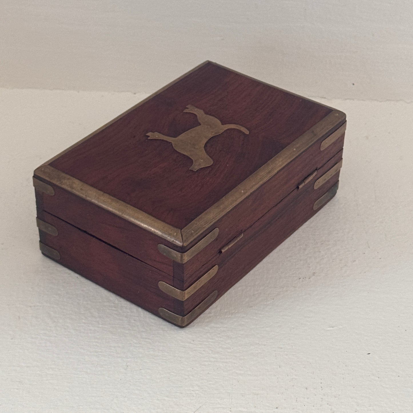 Vintage Brass & Wood Keepsake Box with Dachshund Inlay – Made in India
