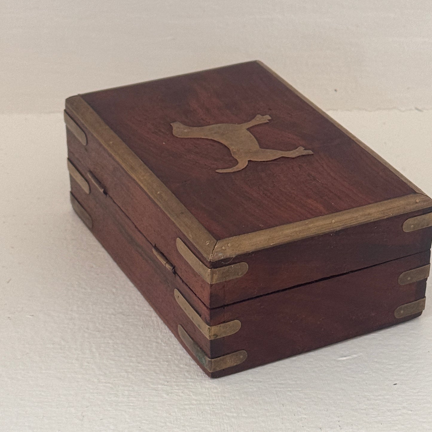 Vintage Brass & Wood Keepsake Box with Dachshund Inlay – Made in India