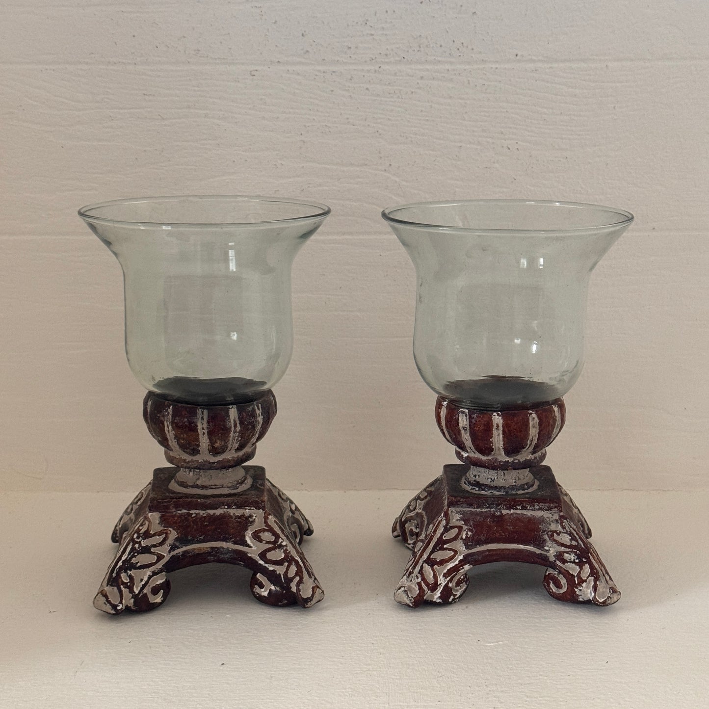 Southern Living Distressed Bell Jar Hurricane Candle Holders – Pair