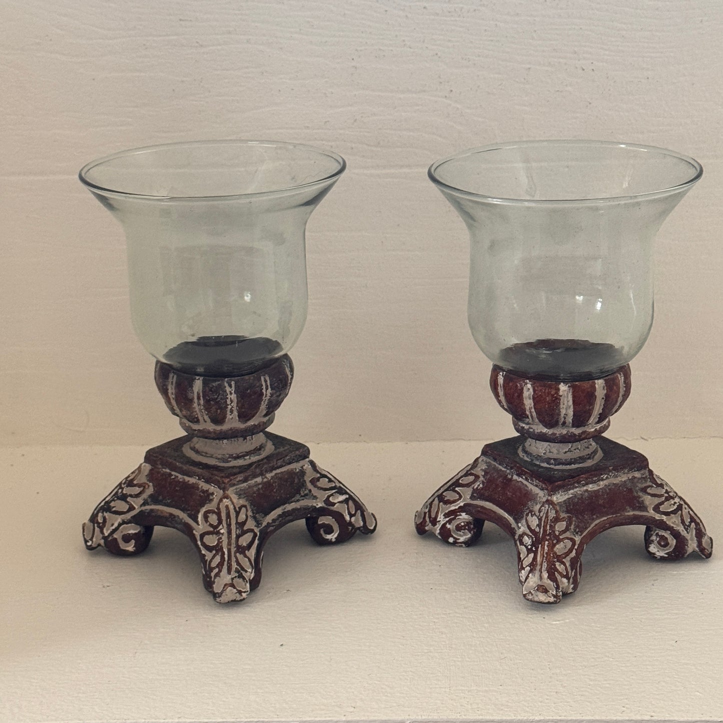 Southern Living Distressed Bell Jar Hurricane Candle Holders – Pair