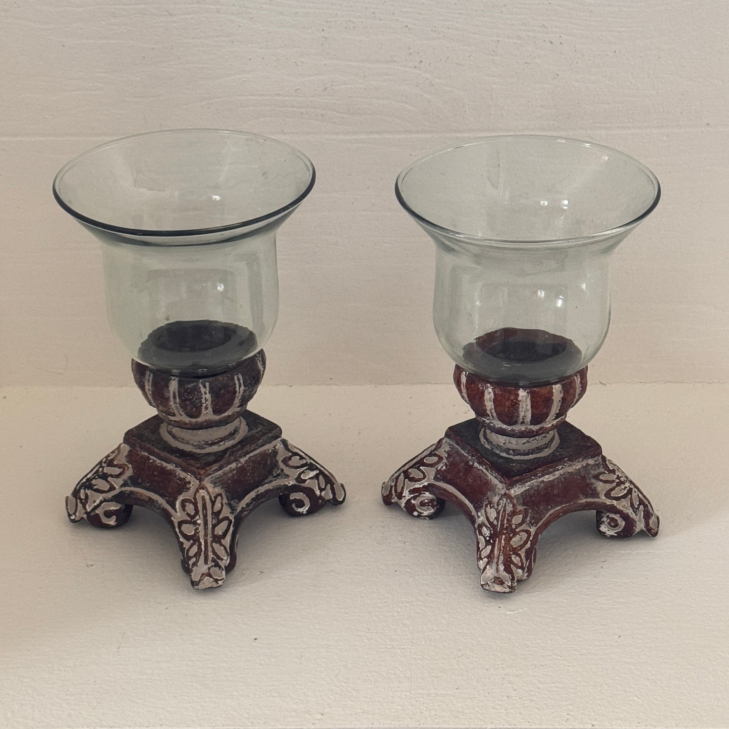 Southern Living Distressed Bell Jar Hurricane Candle Holders – Pair