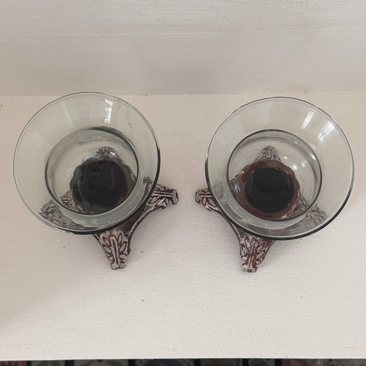 Southern Living Distressed Bell Jar Hurricane Candle Holders – Pair