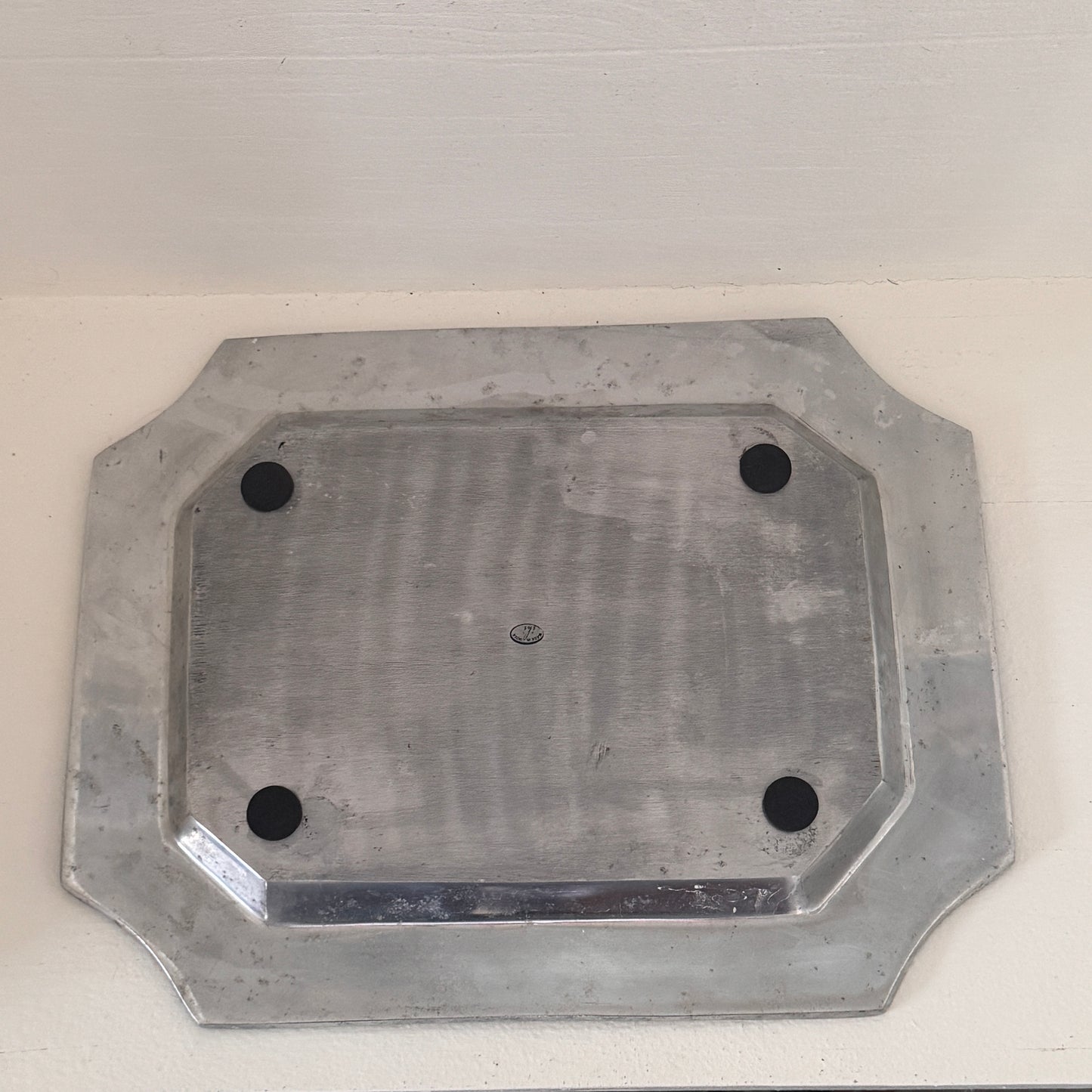 Vintage Silver-Tone Serving Tray with Mother of Pearl Inlay Border | Made in India